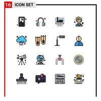 Pictogram Set of 16 Simple Flat Color Filled Lines of prediction journalist computer woman businesswoman Editable Creative Vector Design Elements