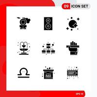 Set of 9 Vector Solid Glyphs on Grid for marketing fountain astronomy life spaceship Editable Vector Design Elements