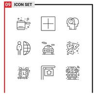 Pictogram Set of 9 Simple Outlines of transport car hearing staff outsource Editable Vector Design Elements