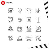 Mobile Interface Outline Set of 16 Pictograms of chart interior ui furniture play Editable Vector Design Elements