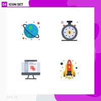 4 iconos planos universales establecidos para aplicaciones web y móviles espacio llama reloj diseño gráfico espacio elementos de diseño vectorial editables vector