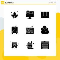 Modern Set of 9 Solid Glyphs and symbols such as website video bedroom player trolley Editable Vector Design Elements