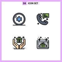 4 Universal Filledline Flat Colors Set for Web and Mobile Applications ambulance messaging medical contact hands Editable Vector Design Elements