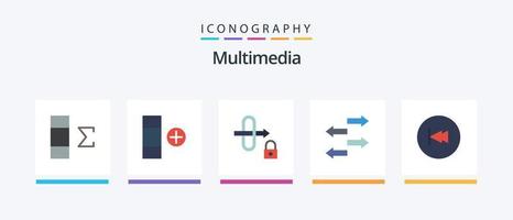 paquete de iconos de 5 planos multimedia que incluye . multimedia. seguridad. hacia atrás. flecha. diseño de iconos creativos vector