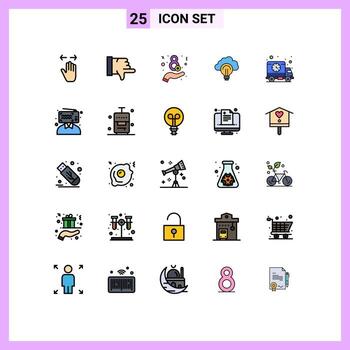 25 User Interface Filled line Flat Color Pack of modern Signs and Symbols of schedule success day focus light Editable Vector Design Elements