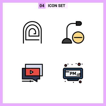 Pictogram Set of 4 Simple Filledline Flat Colors of finger microphone pattern devices youtube Editable Vector Design Elements