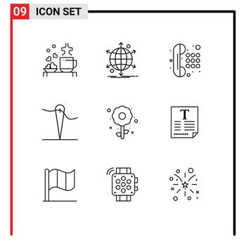 Pack of 9 creative Outlines of sew handmade net dial pad phone Editable Vector Design Elements