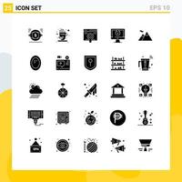 Group of 25 Solid Glyphs Signs and Symbols for mountain security web lock computer Editable Vector Design Elements