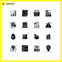 Modern Set of 16 Solid Glyphs Pictograph of office estate report building material Editable Vector Design Elements