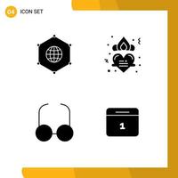 Stock Vector Icon Pack of 4 Line Signs and Symbols for network glasses connection heart view Editable Vector Design Elements