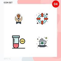 Mobile Interface Filledline Flat Color Set of 4 Pictograms of solution minus hand help space Editable Vector Design Elements