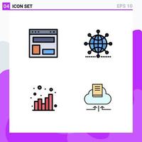 Modern Set of 4 Filledline Flat Colors and symbols such as blog layout world website global chart Editable Vector Design Elements