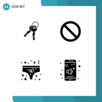 4 User Interface Solid Glyph Pack of modern Signs and Symbols of keys underpants home stop off Editable Vector Design Elements