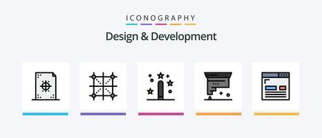 Design and Development Line Filled 5 Icon Pack Including design. coding. development. programing. development. Creative Icons Design vector