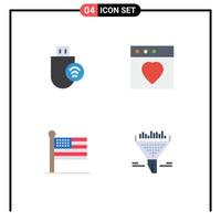 4 Thematic Vector Flat Icons and Editable Symbols of computers states signal favorite usa Editable Vector Design Elements