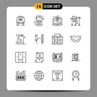 Mobile Interface Outline Set of 16 Pictograms of energy music online equipment hardware Editable Vector Design Elements