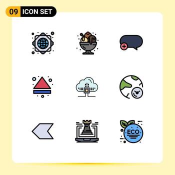 Set of 9 Modern UI Icons Symbols Signs for data down chat multimedia arrow Editable Vector Design Elements