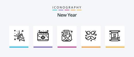 paquete de iconos de la línea 5 de año nuevo que incluye. micrófono invitación. audio. Fuegos artificiales. diseño de iconos creativos vector