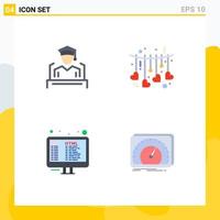 User Interface Pack of 4 Basic Flat Icons of cap coding speech love programming Editable Vector Design Elements