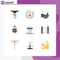 Set of 9 Modern UI Icons Symbols Signs for equipment hotel bottle time compass Editable Vector Design Elements