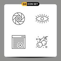 Line Pack of 4 Universal Symbols of cinema internet shutter watch webpage Editable Vector Design Elements