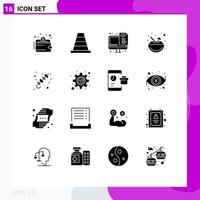 Mobile Interface Solid Glyph Set of 16 Pictograms of brochette barbecue optimization coconut carnival Editable Vector Design Elements