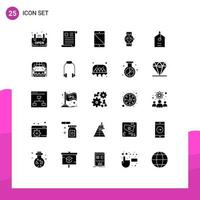 Pictogram Set of 25 Simple Solid Glyphs of phone smart watch paper watch pc Editable Vector Design Elements