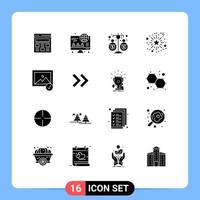 Mobile Interface Solid Glyph Set of 16 Pictograms of selected image fund thanks day fireworks Editable Vector Design Elements