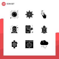 Pack of 9 creative Solid Glyphs of scientist mathematician programing academic up Editable Vector Design Elements