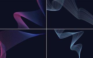 Set of 4 geometric wave pattern background Abstract waving line vector