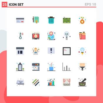Flat Color Pack of 25 Universal Symbols of pool office page dustbin can Editable Vector Design Elements