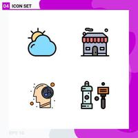 4 Filledline Flat Color concept for Websites Mobile and Apps cloud mind sun real relaxed Editable Vector Design Elements