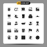 Group of 25 Modern Solid Glyphs Set for toy train design suburban visual Editable Vector Design Elements