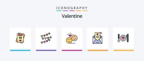 la línea de san valentín llenó el paquete de 5 íconos que incluye el mensaje. amar. carta de amor. día. enamorado. diseño de iconos creativos vector