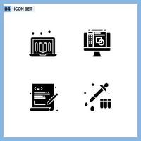 4 Universal Solid Glyph Signs Symbols of laptop chemistry graphic editor language drop Editable Vector Design Elements