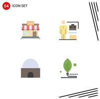 Group of 4 Modern Flat Icons Set for shop building store accomplished islamic building Editable Vector Design Elements