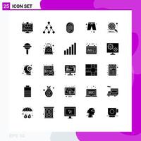 Pack of 25 Modern Solid Glyphs Signs and Symbols for Web Print Media such as gear cloths identity pants scanning Editable Vector Design Elements