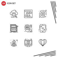 Modern Set of 9 Outlines Pictograph of wireframe web designer page system update Editable Vector Design Elements