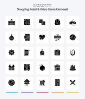 Creative Shoping Retail And Video Game Elements 25 Glyph Solid Black icon pack  Such As gamepad. wireless. dice. joystick. alien vector