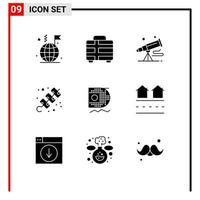 Group of 9 Solid Glyphs Signs and Symbols for data meat binoculars holidays space Editable Vector Design Elements