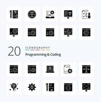 20 Programming And Coding Solid Glyph icon Pack like development bug development programming development vector