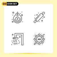 Mobile Interface Line Set of 4 Pictograms of label bath tag baking travel Editable Vector Design Elements