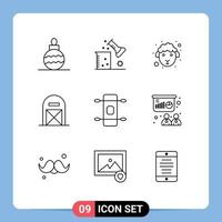 9 User Interface Outline Pack of modern Signs and Symbols of longboard pilgrim face farm agriculture Editable Vector Design Elements