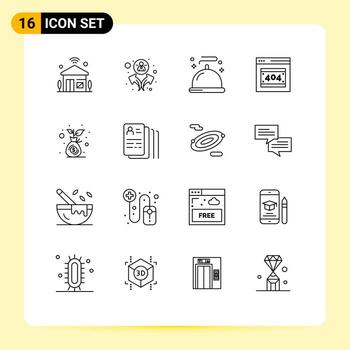 grupo de 16 esquemas modernos establecidos para elementos de diseño de vectores editables de error http de comida de servidor de crecimiento