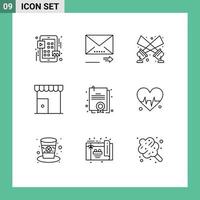 9 iconos creativos signos y símbolos modernos de certificado tienda linterna mercado edificio elementos de diseño vectorial editables vector