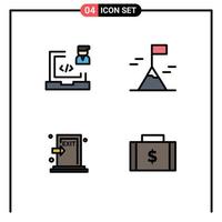 Pictogram Set of 4 Simple Filledline Flat Colors of coding escape laptop mountain fire Editable Vector Design Elements