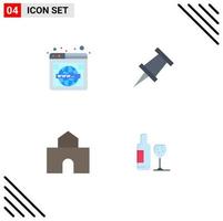 4 Universal Flat Icons Set for Web and Mobile Applications page fortress wide pin school Editable Vector Design Elements