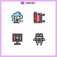 Modern Set of 4 Filledline Flat Colors and symbols such as file ramadan cloud mat graphics Editable Vector Design Elements