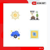 Pack of 4 Modern Flat Icons Signs and Symbols for Web Print Media such as landscape chip home cloud cpu Editable Vector Design Elements