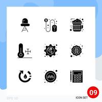 9 Thematic Vector Solid Glyphs and Editable Symbols of configure phone cocoa weather temperature Editable Vector Design Elements